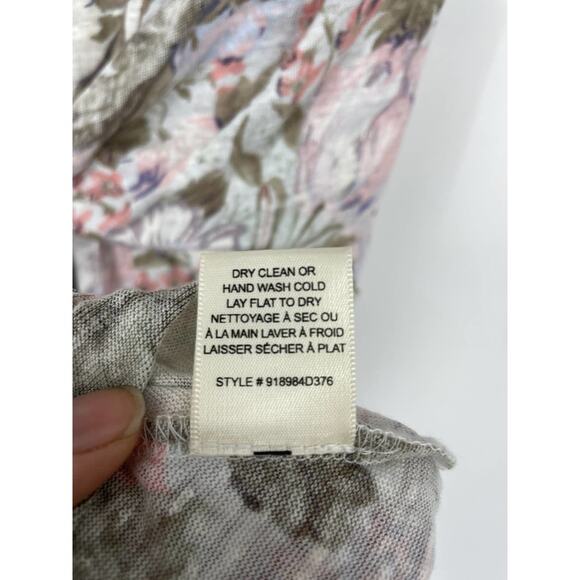 Rebecca Taylor Dress Womens Sz Large Penelope Olive Pink Linen Floral Tie Front - Picture 5 of 5